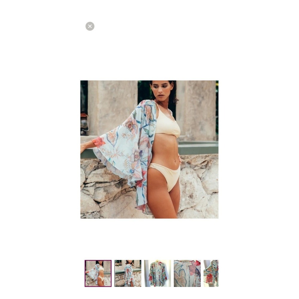 Sukiso Botanical Short Bell Sleeves Swim Cover Up Size L/ XL Beach Fairy Floral - Picture 15 of 16